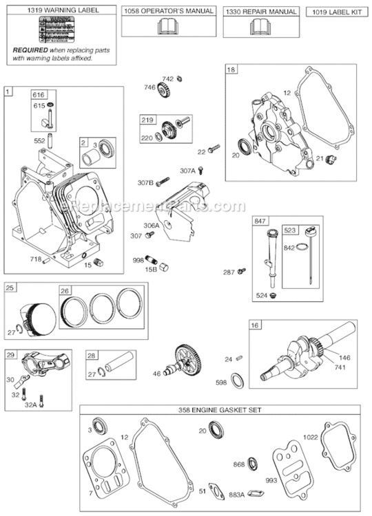 Page A Diagram and Parts List for 12C100 0007-0251 Briggs and Stratton Engine